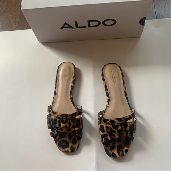 Aldo Womens Astirassa Slides Sandals Brown Black Leopard Print Slip On 6.5 - Picture 2 of 6